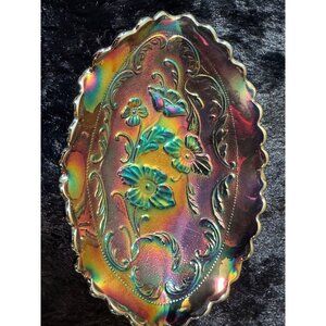 Vintage Fenton  Amythyst Poppy Floral Scalloped Edge Candy Dish Trinket Dish